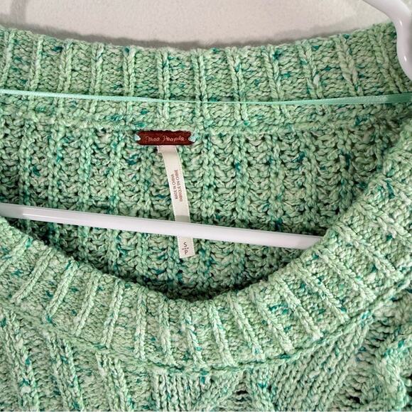 Free People Green On Your Side Cable Knit Cropped Boxy Pullover Sweater Small - Picture 7 of 16